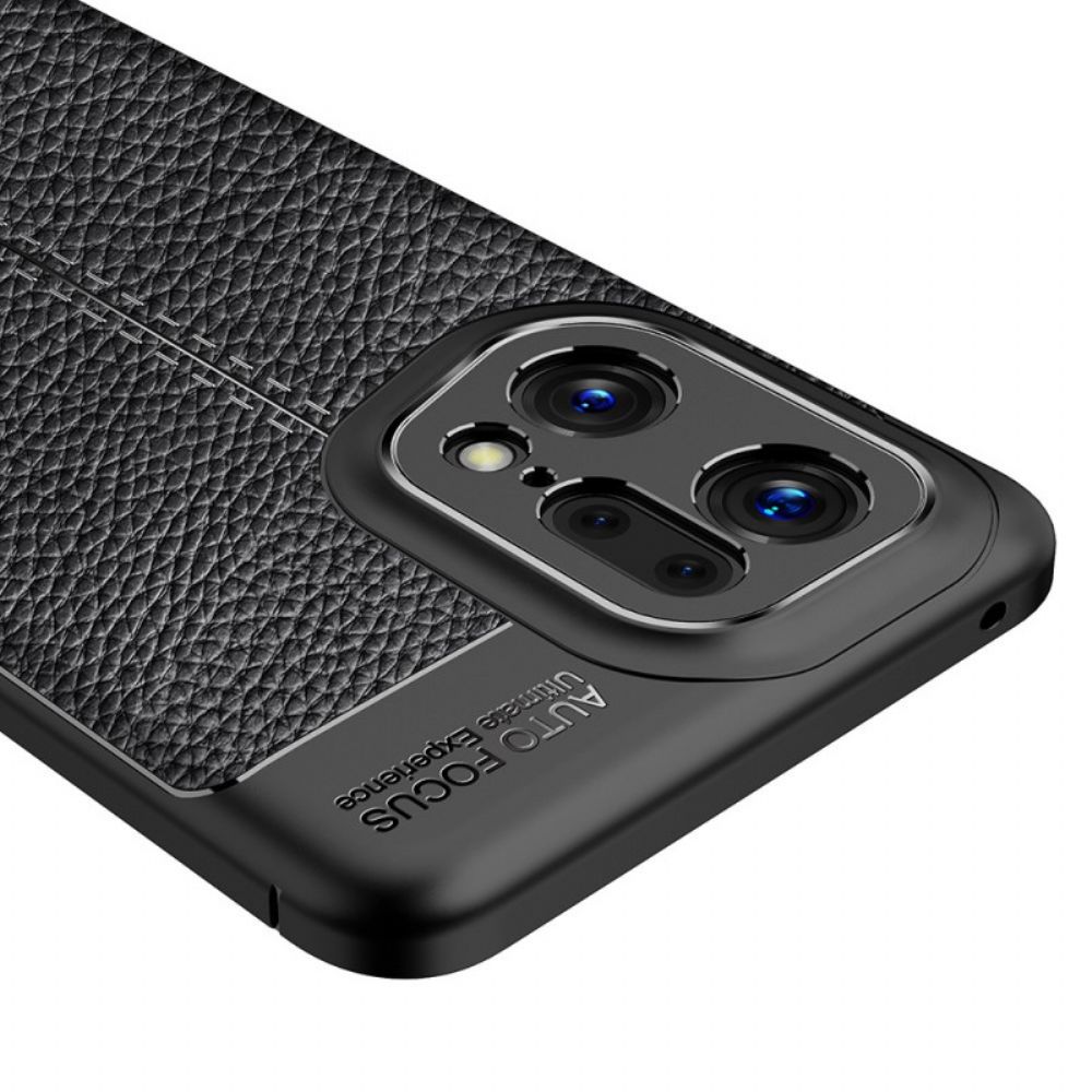 Hoesje voor Oppo Find X5 Pro Dubbele Lijn Litchi Leder Effect