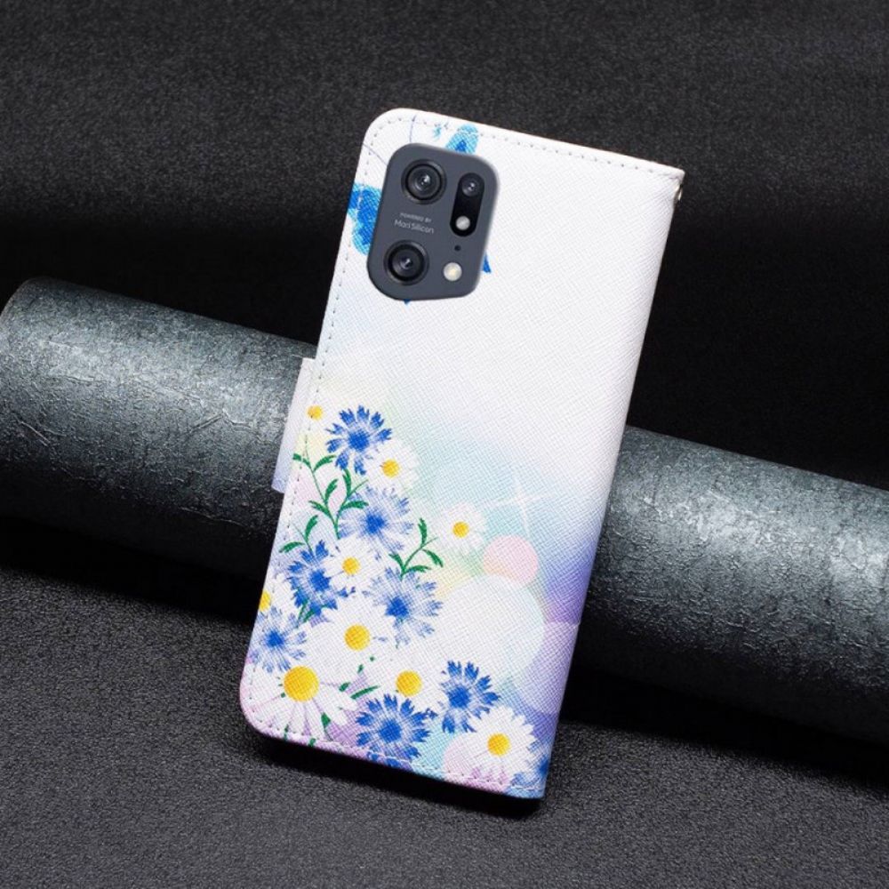 Leren Hoesje voor Oppo Find X5 Pro Aquarel Vlinders