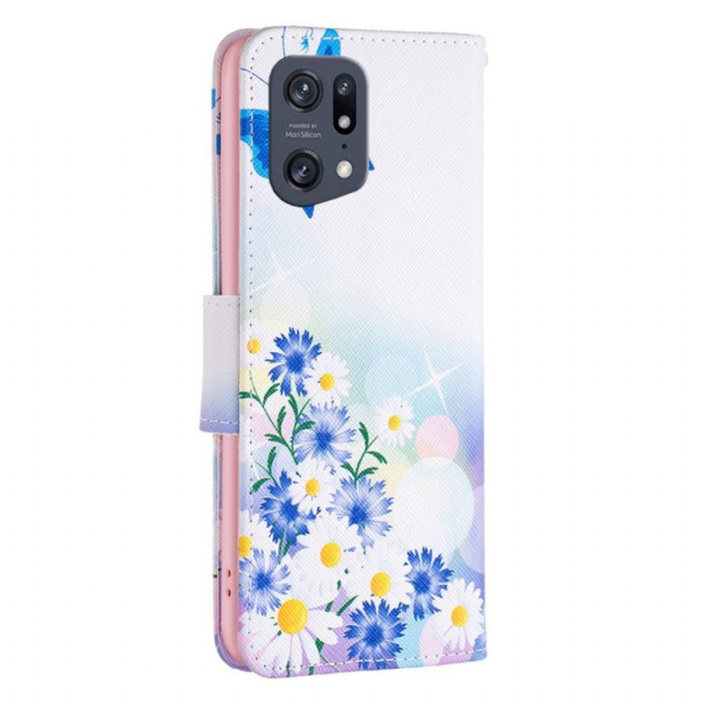 Leren Hoesje voor Oppo Find X5 Pro Aquarel Vlinders