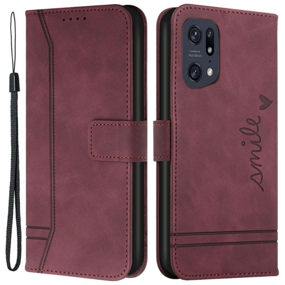 Leren Hoesje voor Oppo Find X5 Pro Met Ketting Glimlach Strappy