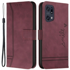 Leren Hoesje voor Oppo Find X5 Pro Met Ketting Glimlach Strappy