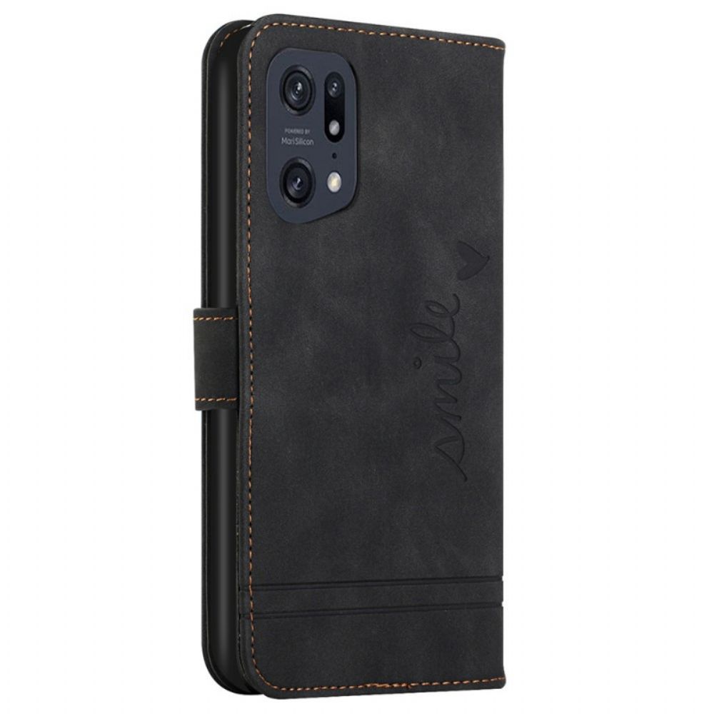 Leren Hoesje voor Oppo Find X5 Pro Met Ketting Glimlach Strappy