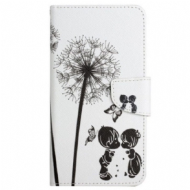 Flip Case voor iPhone 15 Met Ketting Paardenbloem Love Met Riempje