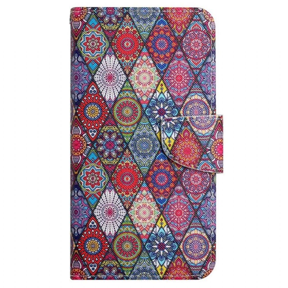 Folio-hoesje voor iPhone 15 Met Ketting Mooi Patchwork Met Riempje