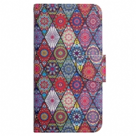 Folio-hoesje voor iPhone 15 Met Ketting Mooi Patchwork Met Riempje