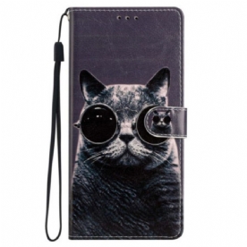 Leren Hoesje voor iPhone 15 Met Ketting Incognito Kat Met Riem