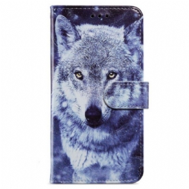 Leren Hoesje voor iPhone 15 Met Ketting Witte Wolf Met Riem