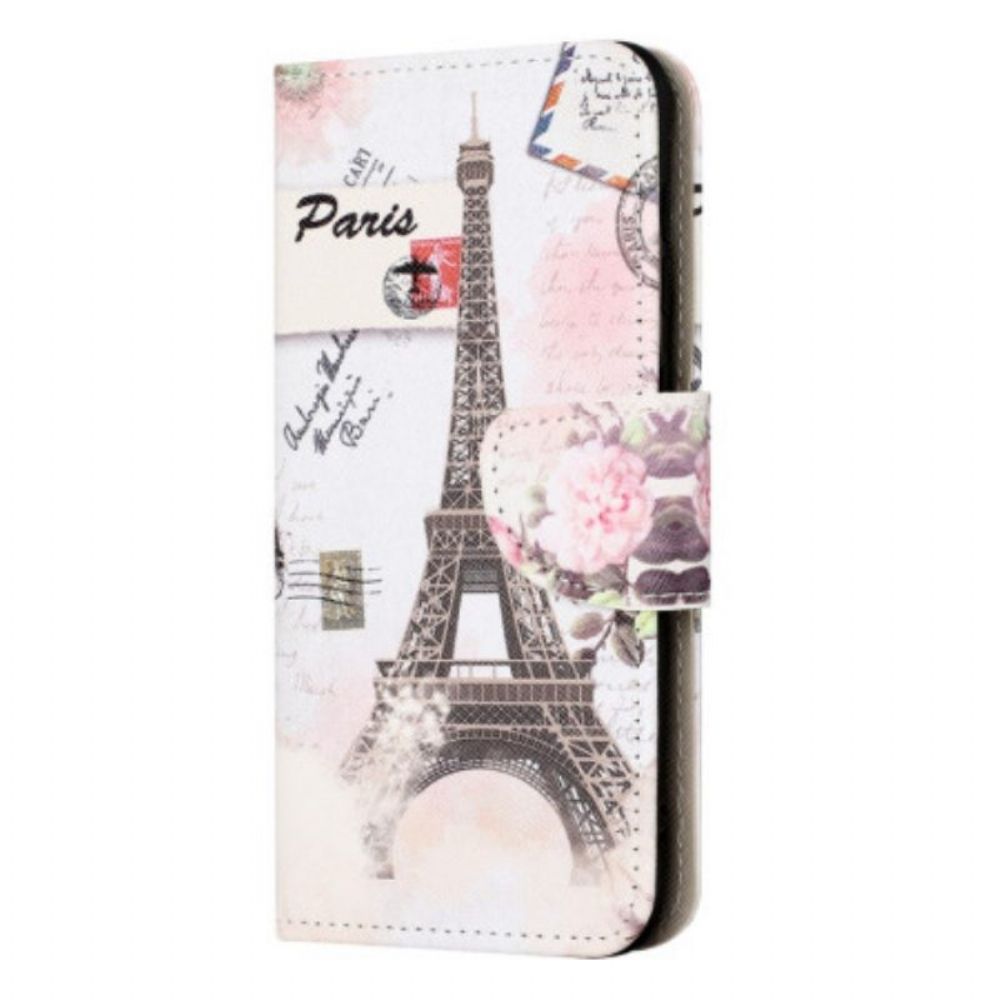 Leren Hoesje voor iPhone 15 Vintage Eiffeltoren