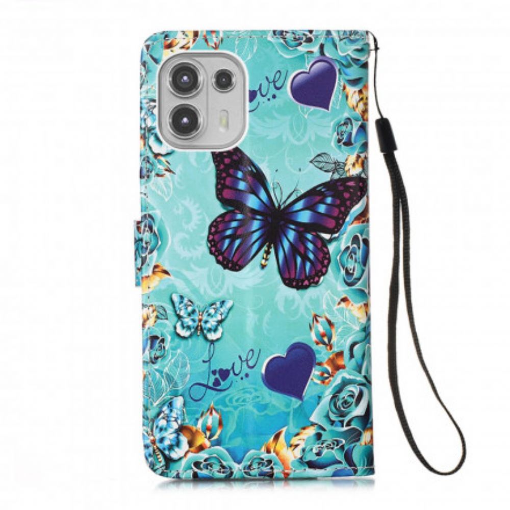 Folio-hoesje voor Motorola Edge 20 Lite Met Ketting Liefde Vlinders Strappy