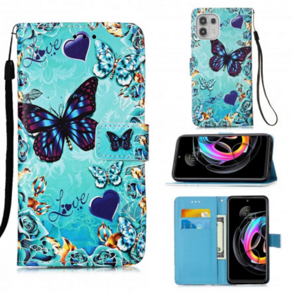 Folio-hoesje voor Motorola Edge 20 Lite Met Ketting Liefde Vlinders Strappy