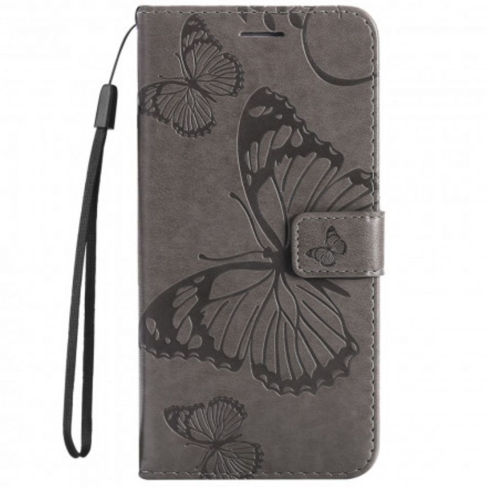 Folio-hoesje voor Motorola Edge 20 Lite Met Ketting Reusachtige Vlinders Met Bandjes