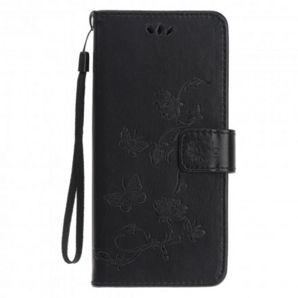 Folio-hoesje voor Motorola Edge 20 Lite Met Ketting Thong Vlinders En Bloemen