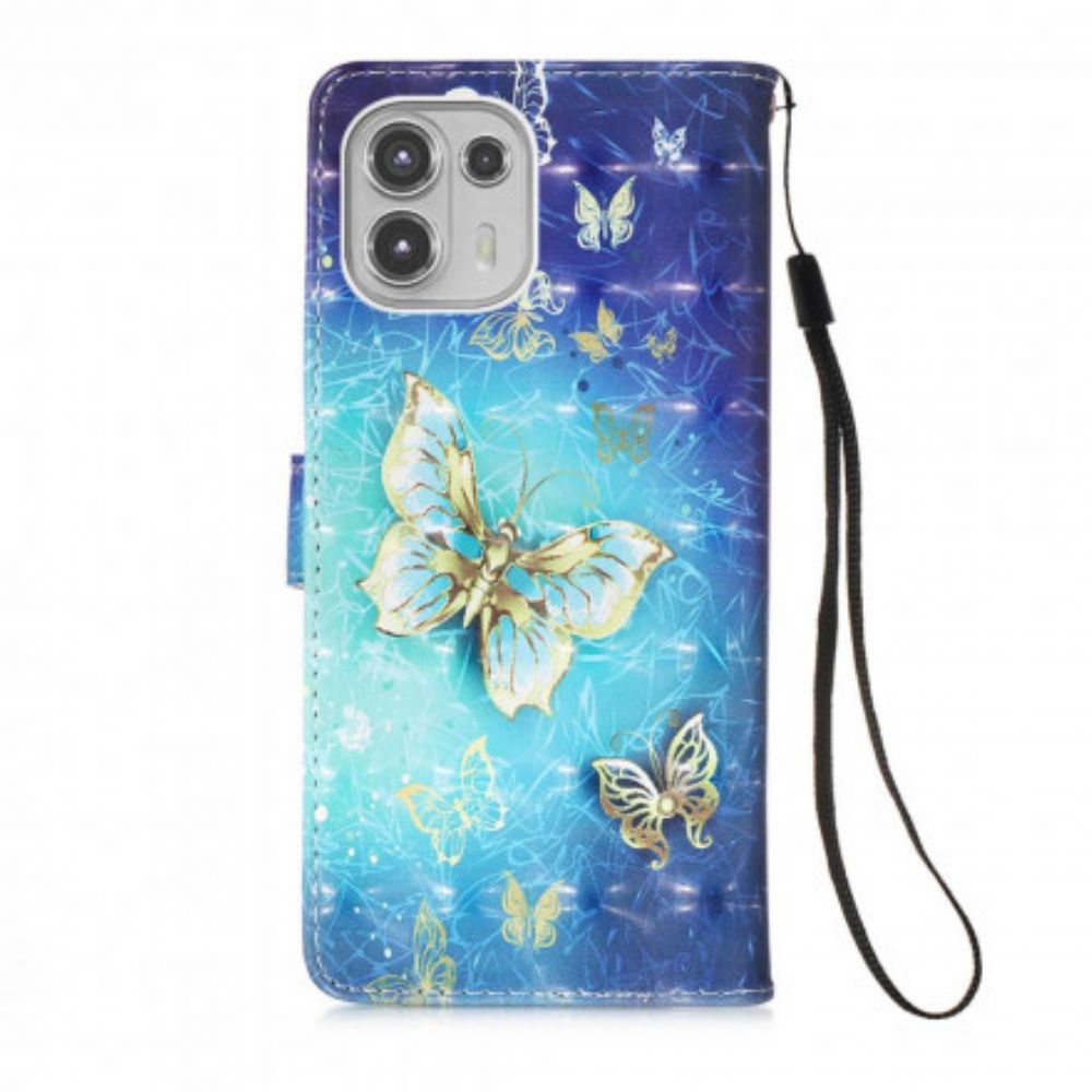 Leren Hoesje voor Motorola Edge 20 Lite Met Ketting 1001 Vlinders Met Gouden Band