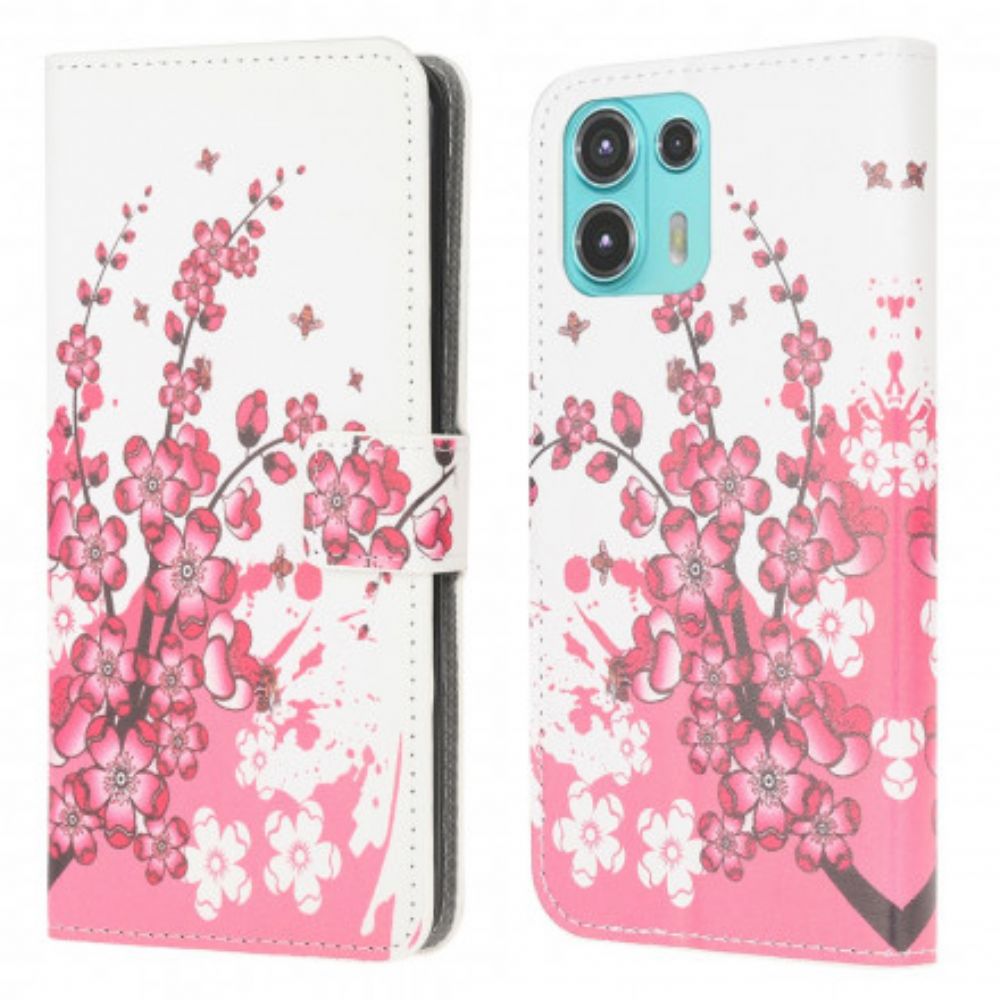 Leren Hoesje voor Motorola Edge 20 Lite Tropische Bloemen