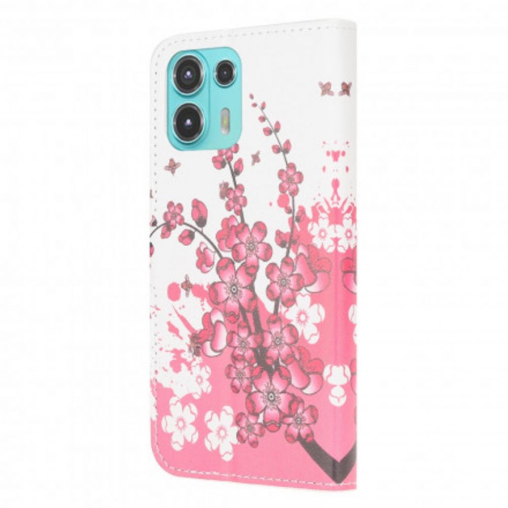 Leren Hoesje voor Motorola Edge 20 Lite Tropische Bloemen