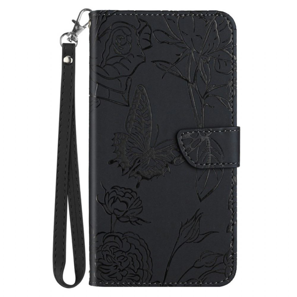 Leren Hoesje voor Oppo Reno 8 Vlinders Met Lanyard