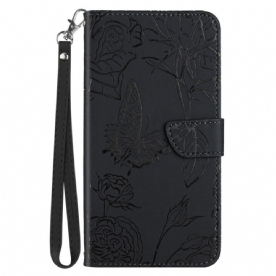 Leren Hoesje voor Oppo Reno 8 Vlinders Met Lanyard