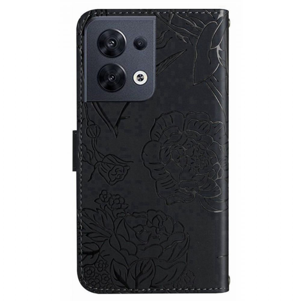 Leren Hoesje voor Oppo Reno 8 Vlinders Met Lanyard