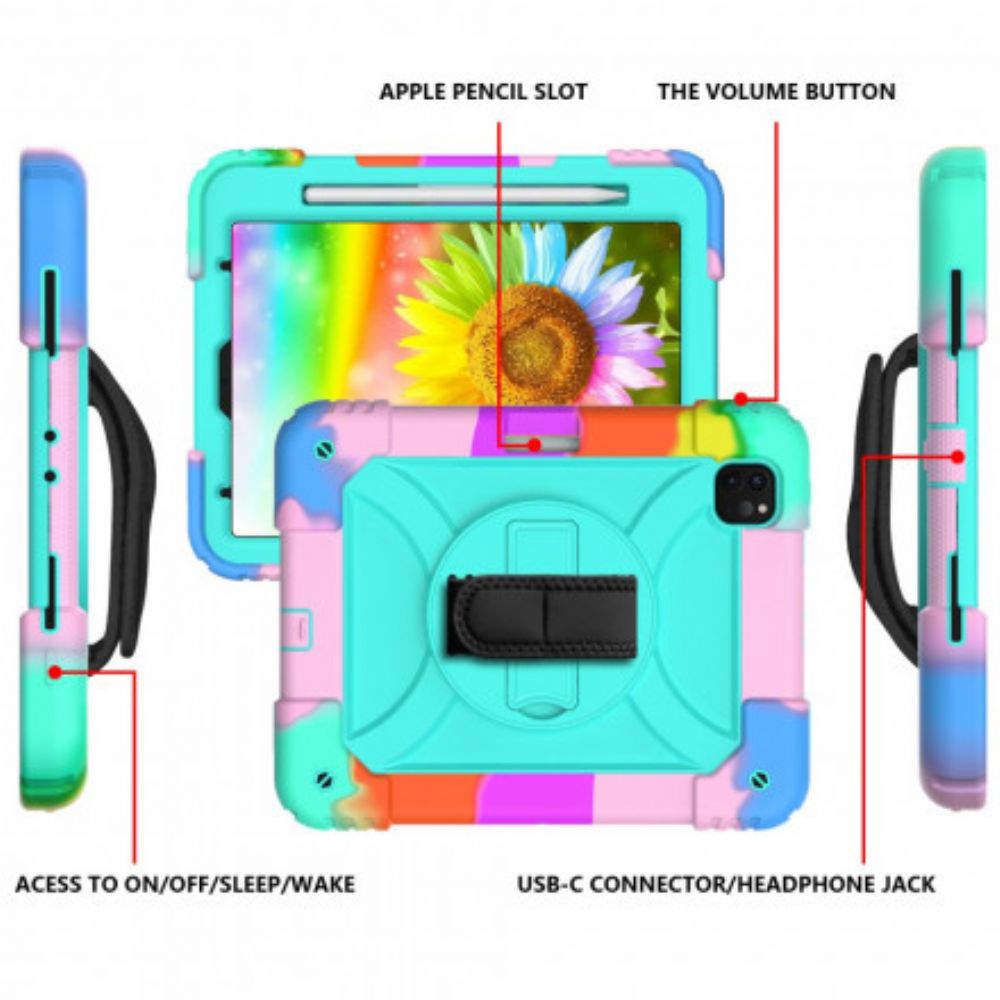 Hoesje voor iPad Air (2022) (2020) / Pro 11" Kleuren Band En Schouderband