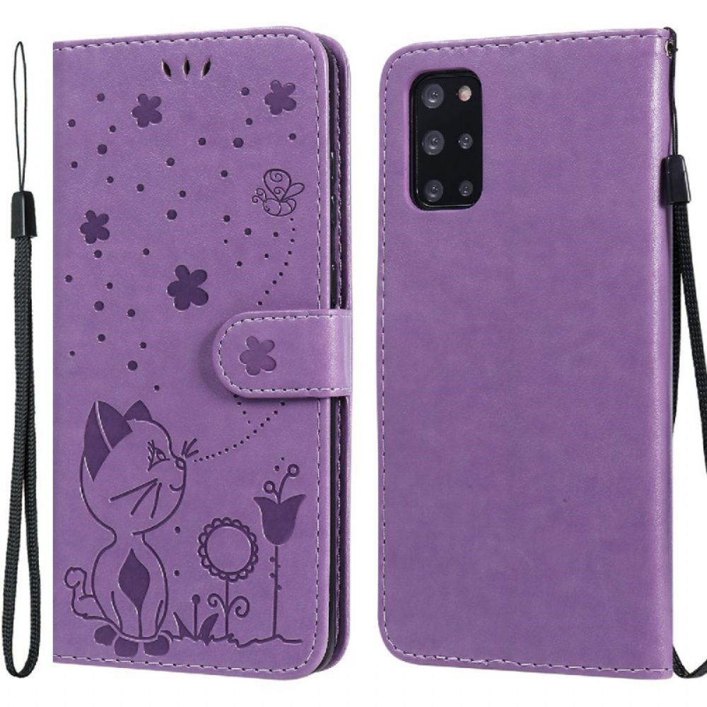 Folio-hoesje voor Samsung Galaxy S20 Plus 4G / 5G Met Ketting Kat En Bij Met Riem