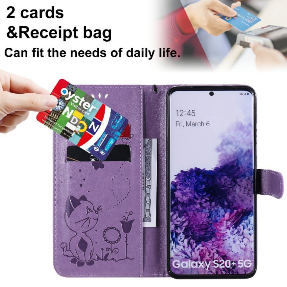 Folio-hoesje voor Samsung Galaxy S20 Plus 4G / 5G Met Ketting Kat En Bij Met Riem