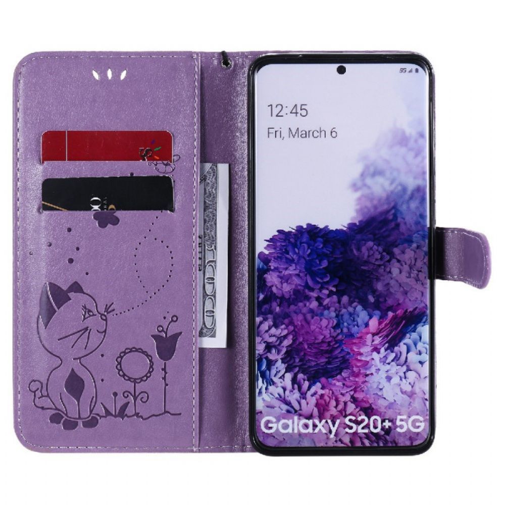 Folio-hoesje voor Samsung Galaxy S20 Plus 4G / 5G Met Ketting Kat En Bij Met Riem