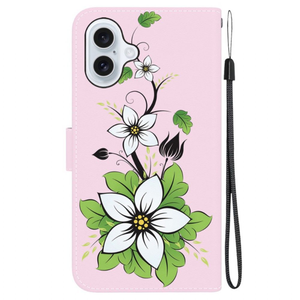 Bescherming Hoesje iPhone 16 Lelie Met Riempje