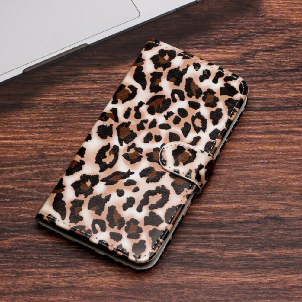 Flip Case Leren iPhone 16 Luipaardpatroon Met Riempje