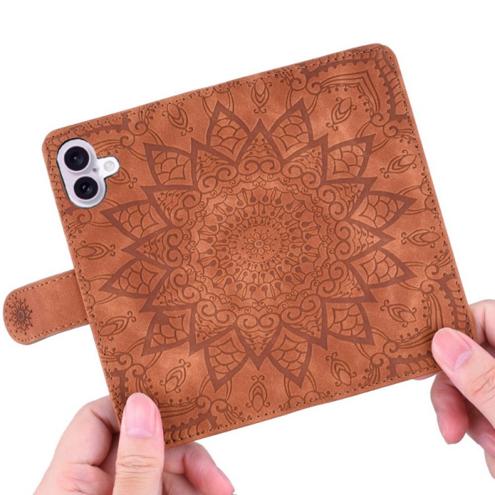 Flip Case Leren iPhone 16 Mandala Suède-effect