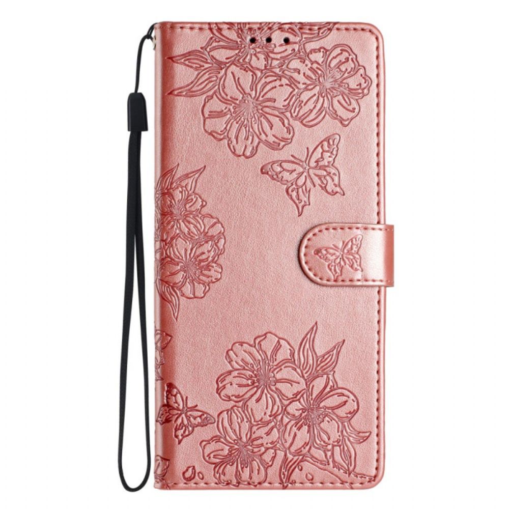 Flip Case Leren iPhone 16 Patroon Met Vlinders En Bloemen