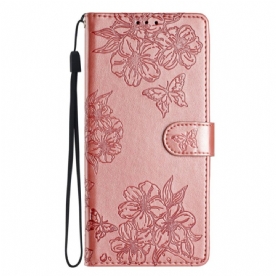 Flip Case Leren iPhone 16 Patroon Met Vlinders En Bloemen