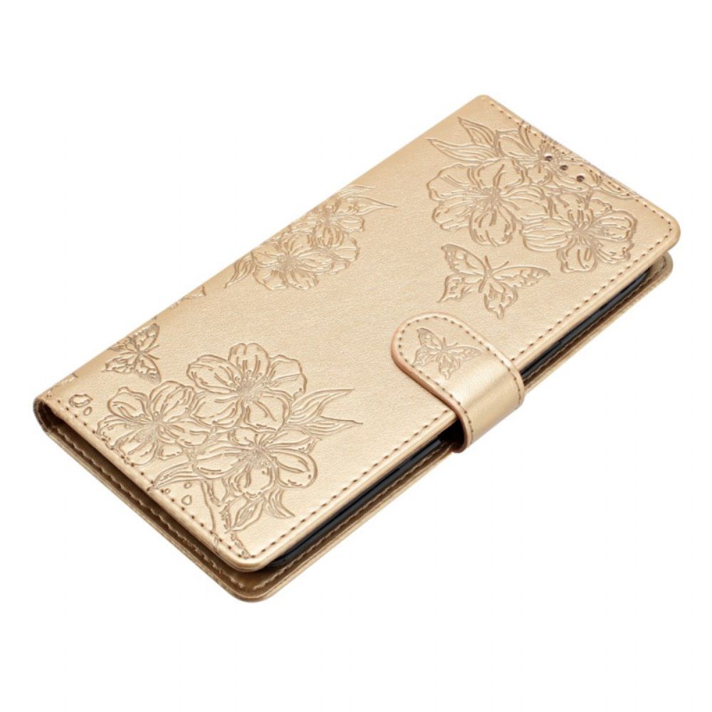 Flip Case Leren iPhone 16 Patroon Met Vlinders En Bloemen