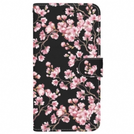 Flip Case Leren iPhone 16 Vastgebonden Pruimenbloesems