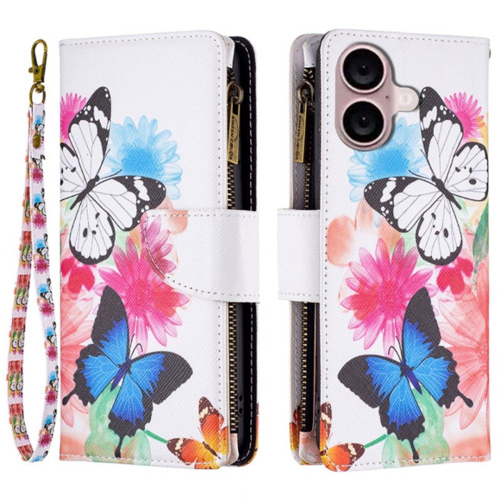 Folio-hoesje iPhone 16 Portemonnee Met Twee Vlinders