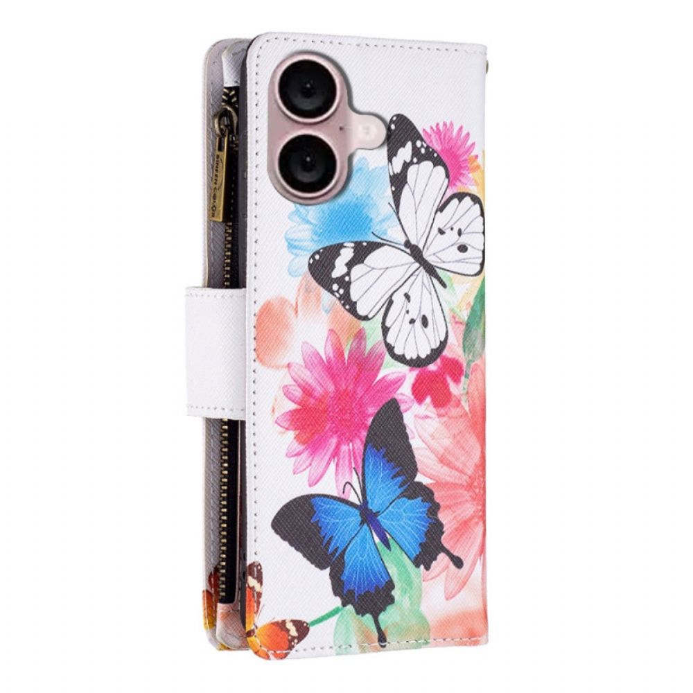 Folio-hoesje iPhone 16 Portemonnee Met Twee Vlinders