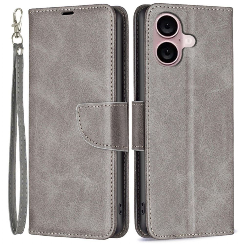 Folio-hoesje iPhone 16 Telefoonhoesje Glad Kunstleer Met Riem