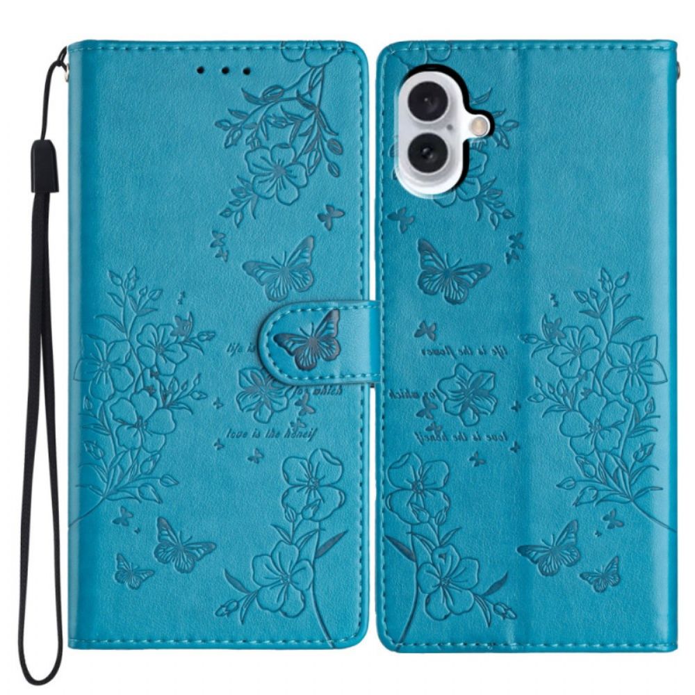 Folio-hoesje iPhone 16 Telefoonhoesje Patroon Met Bloemenvlinders