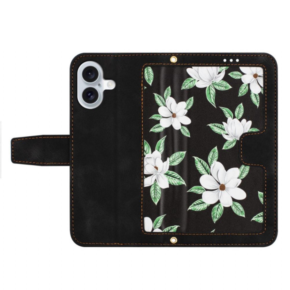 Folio-hoesje iPhone 16 Telefoonhoesje Portemonnee Met Bloemmotief En Riem