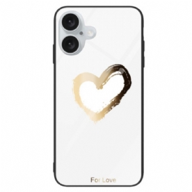 Hoesje iPhone 16 Gouden Hart Van Gehard Glas Op Witte Achtergrond Bescherming Hoesje