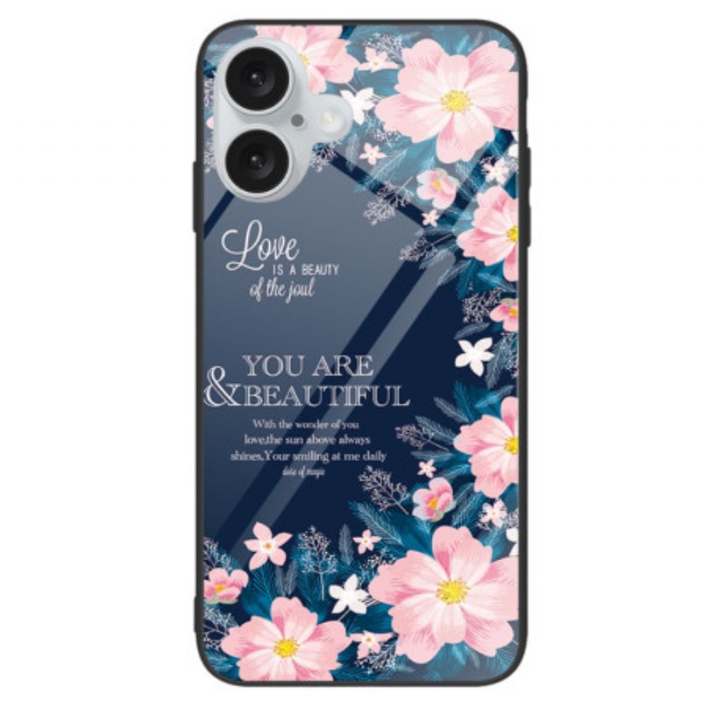 Hoesje iPhone 16 Roze Bloemen Van Gehard Glas