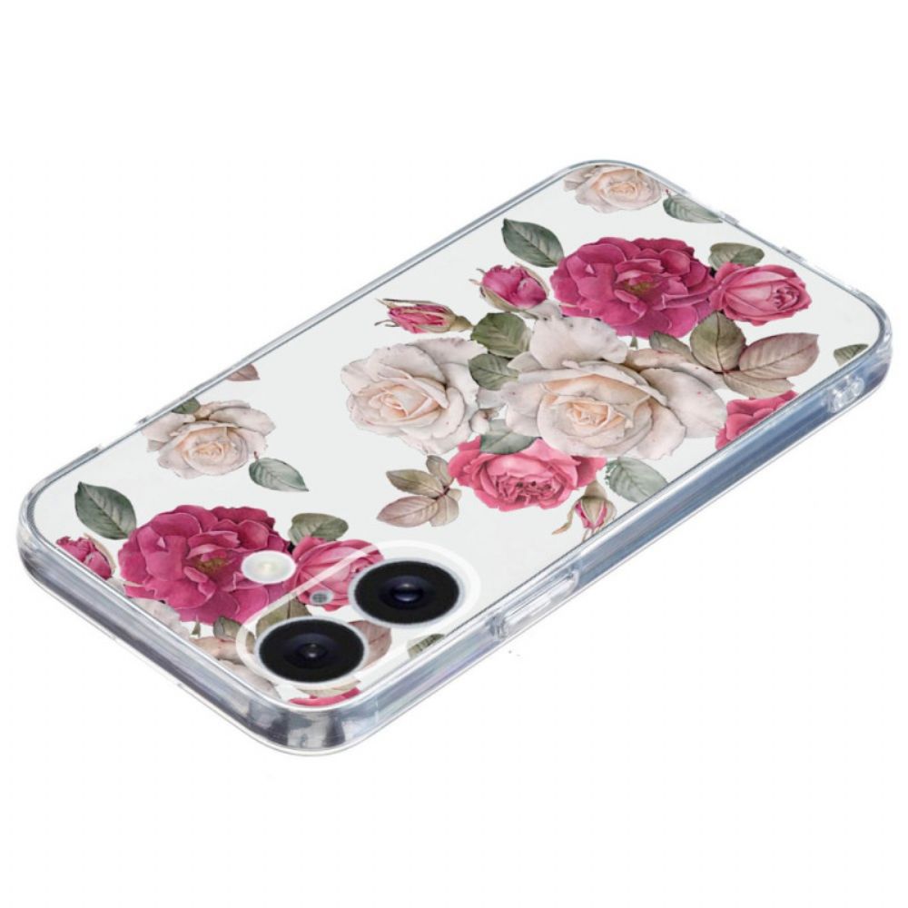 Hoesje iPhone 16 Transparante Borderpioenen