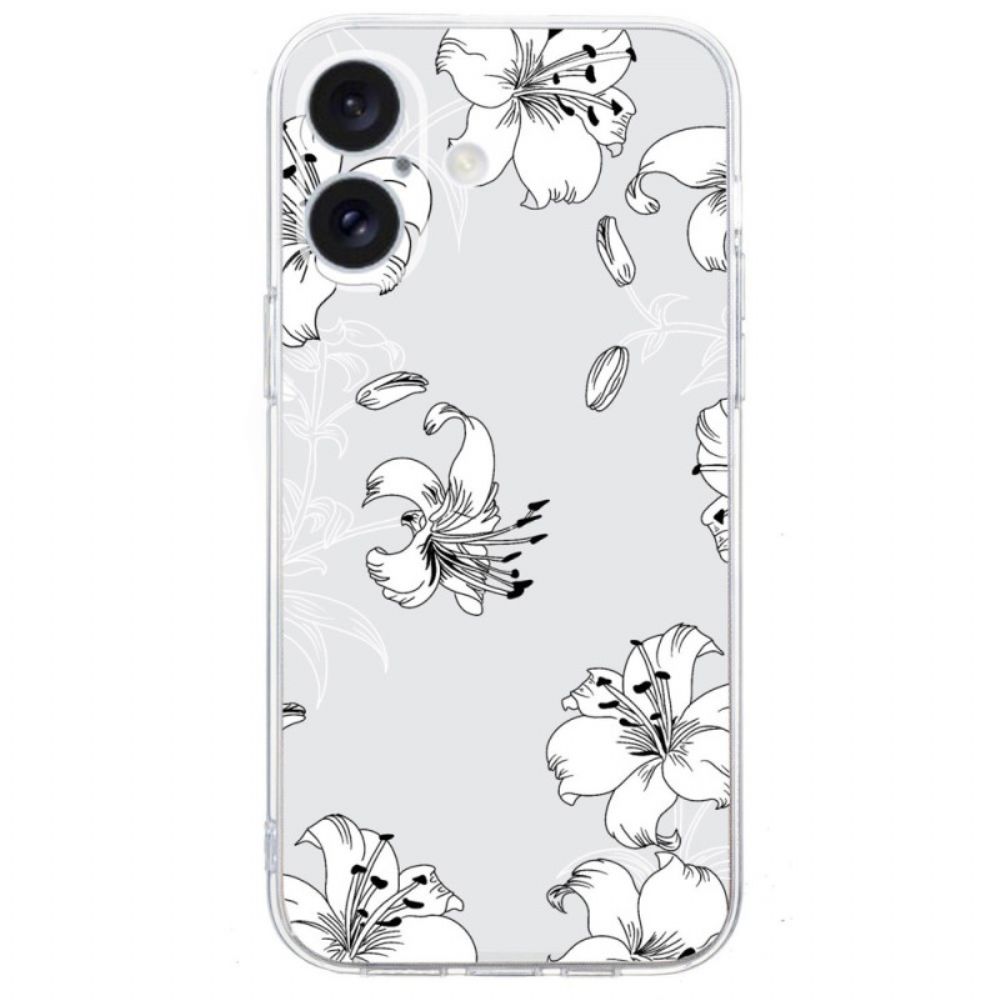 Hoesje iPhone 16 Transparante Rand Witte Bloemen Bescherming Hoesje