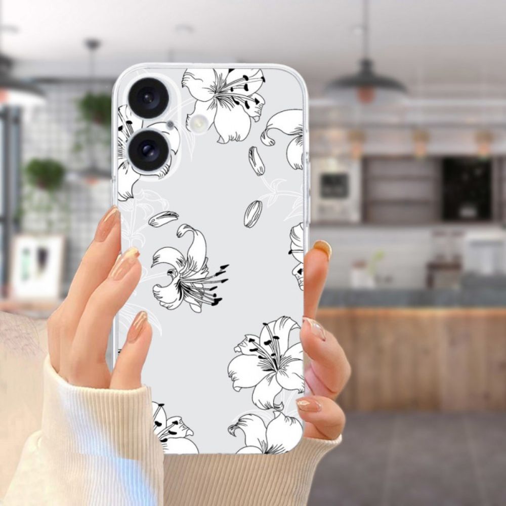 Hoesje iPhone 16 Transparante Rand Witte Bloemen Bescherming Hoesje