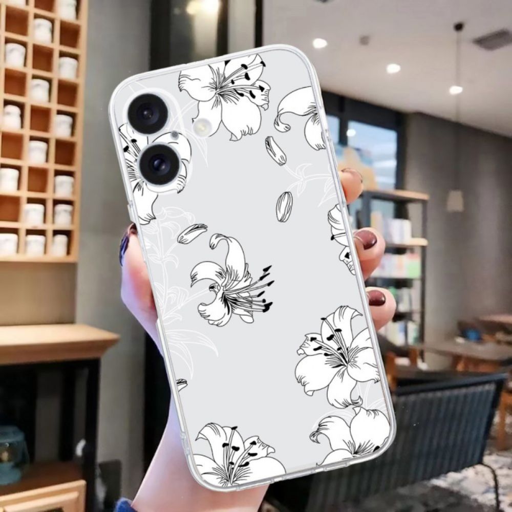 Hoesje iPhone 16 Transparante Rand Witte Bloemen Bescherming Hoesje