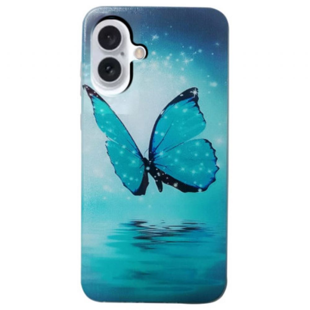 Hoesje Voor iPhone 16 Blauwe Vlinder