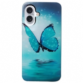 Hoesje Voor iPhone 16 Blauwe Vlinder