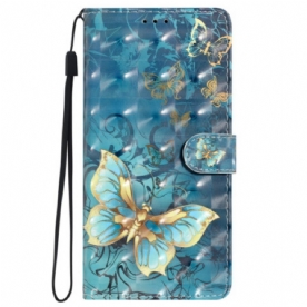 Leren Hoesje iPhone 16 3d Vlinders Met Koord Bescherming Hoesje