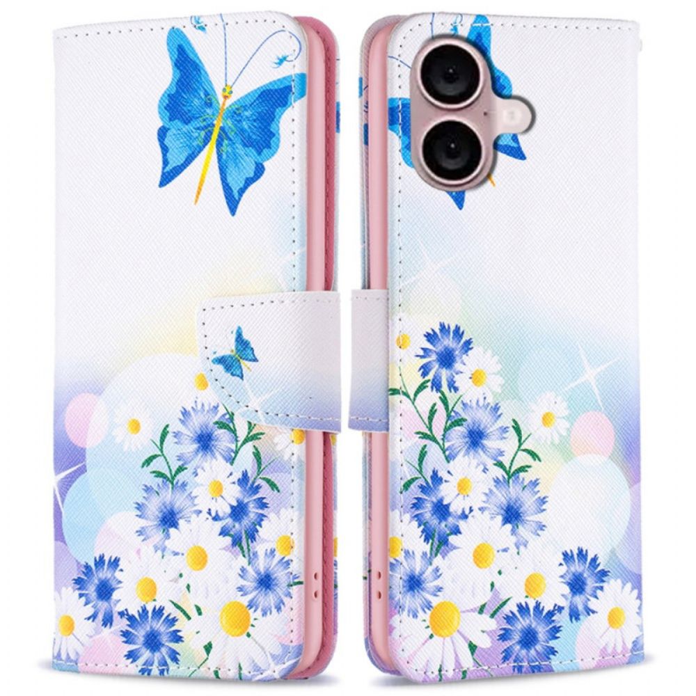 Leren Hoesje iPhone 16 Aquarelvlinders Bescherming Hoesje