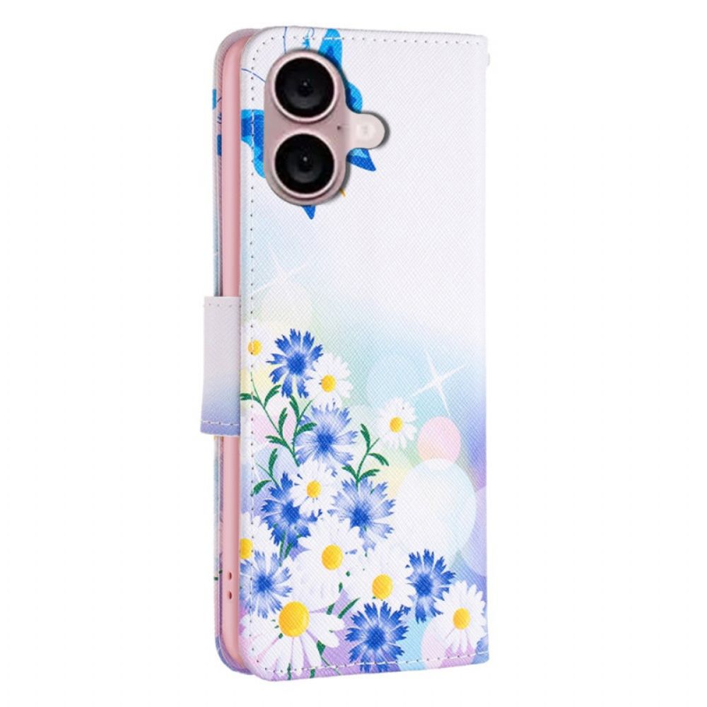 Leren Hoesje iPhone 16 Aquarelvlinders Bescherming Hoesje