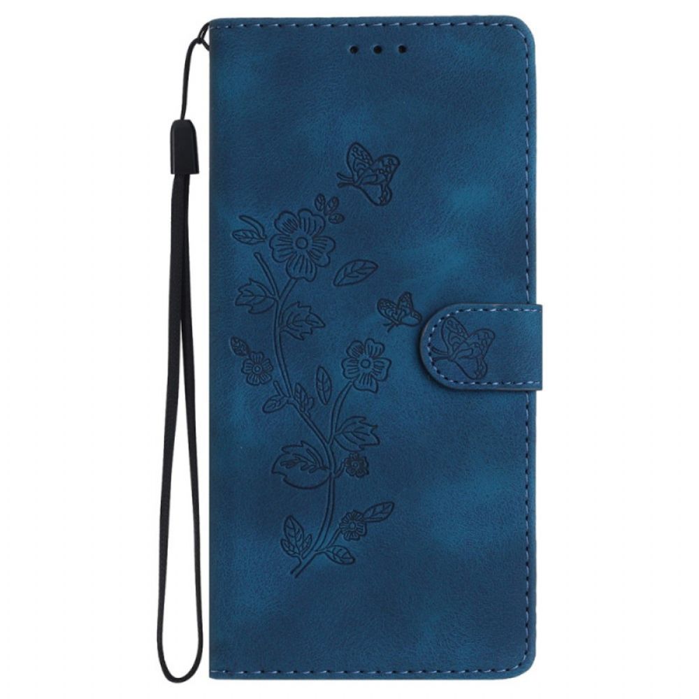 Leren Hoesje iPhone 16 Bedrukte Bloemen Met Riempje Bescherming Hoesje